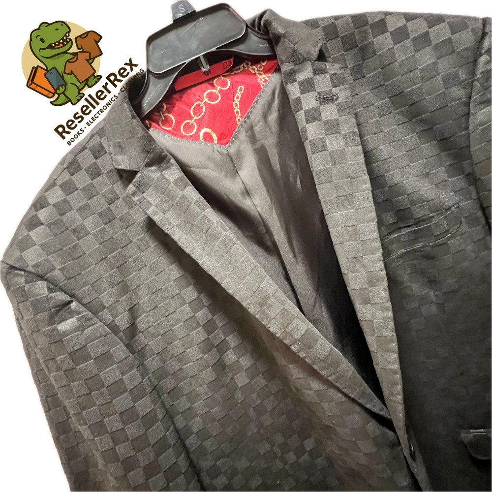 Elie Balleh Men's XXXL Black Checkered Blazer Sport Coat‎ Unique Lining